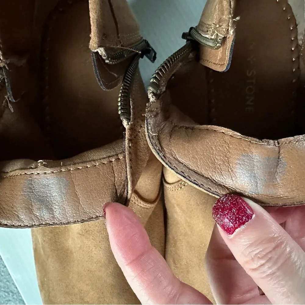 NIB Sun & Stone Abby Ankle Boot Tan Faux Suede Side Zip Booties Women's 7.5W